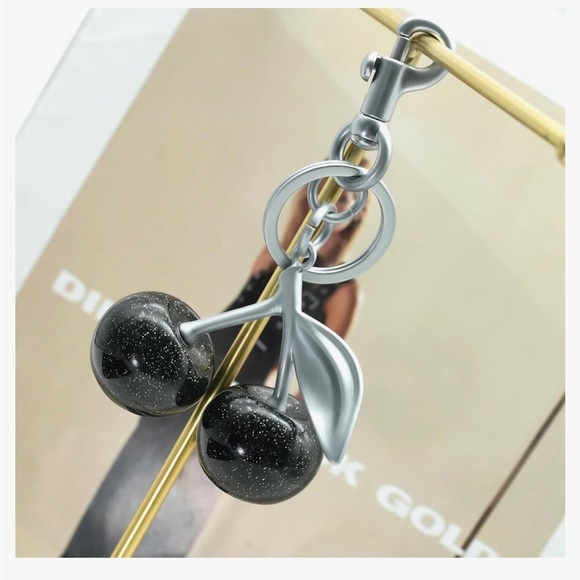 Cherry Black glitter cherry keychain, silver hardware clip into your coa… - Picture 1 of 2